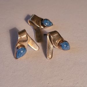 Sterling and Turquoise Earring and Necklace Charm Set